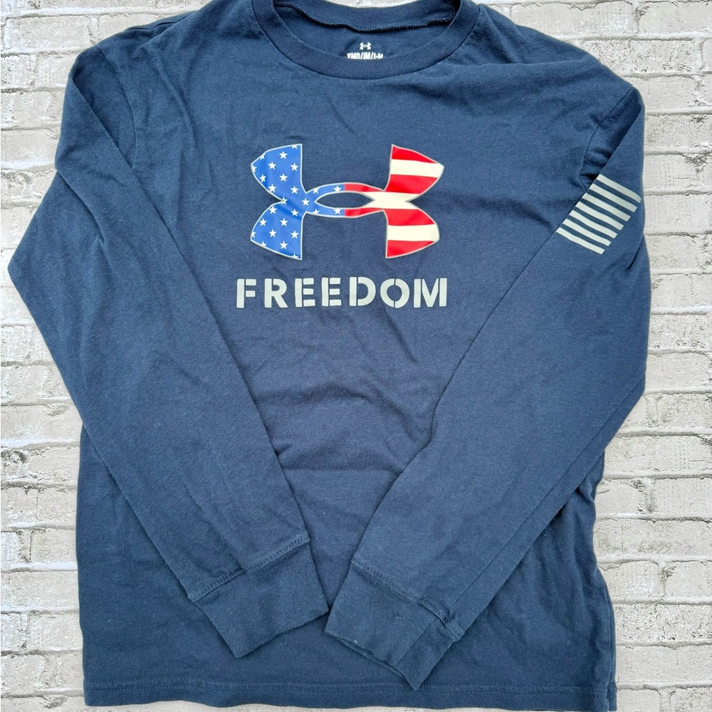 Youth M Under Armour Blue Long Sleeve Freedom Tee